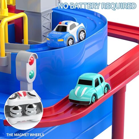 TEMI Kids Race Tracks Toys for Boy, Cars Adventures Toys for 3 4 5 6 7 Years Old Boys Girls, Puzzle Rail Car, City Magnet Playsets Toys 3 Little Cars, Preschool Educational Car Games Gifts Toys in Saudi Arabia