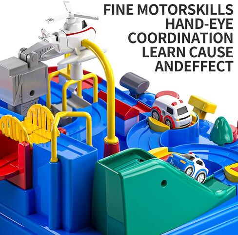 TEMI Kids Race Tracks Toys for Boy, Cars Adventures Toys for 3 4 5 6 7 Years Old Boys Girls, Puzzle Rail Car, City Magnet Playsets Toys 3 Little Cars, Preschool Educational Car Games Gifts Toys in Saudi Arabia
