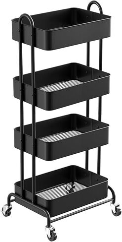 Ceayell 3-Tier Metal Rolling Storage Cart Heavy Duty Utility Cart Organizer with Lockable Wheels Black in Kuwait