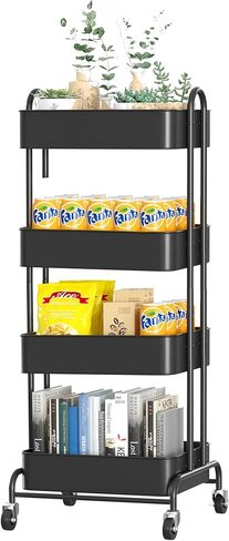 Ceayell 3-Tier Metal Rolling Storage Cart Heavy Duty Utility Cart Organizer with Lockable Wheels Black in Kuwait