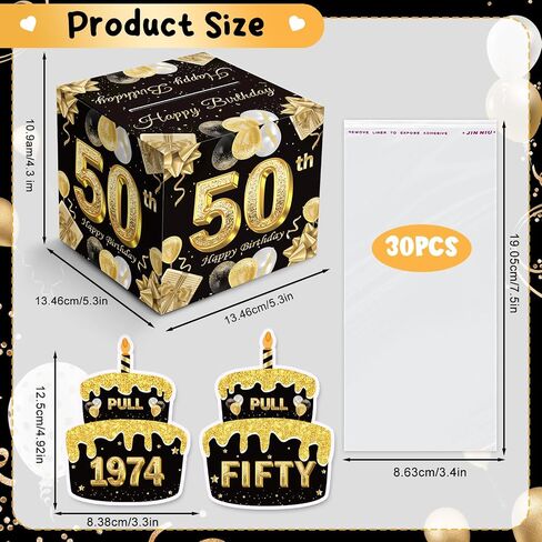 50th Birthday Money Box for Cash Gift, Black Gold Birthday Money Pull Box, 1974 Vintage Surprise Money Roll Gift Box with Pull Out Card Cash Holder, Supplies in Kuwait
