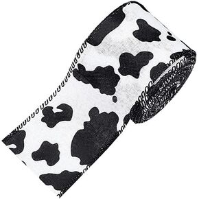 5 Yards Cow Print Wired Edge Ribbon Burlap Craft Ribbons Gift Wrapping Ribbon Black White Fabric Ribbons for Wreaths Home Party Decoration