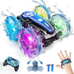 GEVINST Remote Control Car Boat Amphibious RC Car with Waterproof Gesture Control 2.4Ghz All Terrain RC Boat 360° Rotation Stunt Car Beach Pool Toys for Kids Ages 4-8-12 Gifts for 6 7 9 Year Old Boys