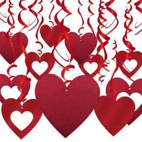 30 Pcs Valentine's Day Heart Swirl Hanging Decorations Glitter Red Hanging Heart Swirl Decorations for Valentine's Day Wedding Bridal Shower Anniversary Engagement Party Decorations