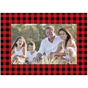 Iconikal Christmas Photo Frame Greeting Cards with Envelopes, Red Buffalo Plaid, 15-Count