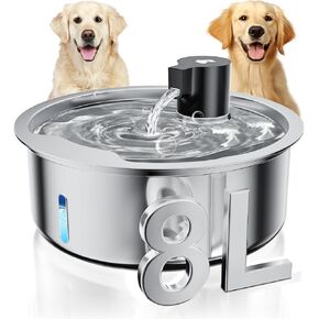 2.1Gal/8L/272oz Dog Water Fountain, Stainless Steel Pet Water Fountain for Large Dogs, Automatic Dog Water Dispenser with Ultra Quiet Pump, for Multiple Pets, Dogs, Cats Drinking