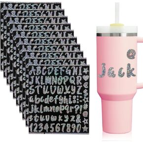 Giantree 10 Sheets Stanley Cup, Vinyl Letters Stickers, Self-Adhesive Glitter Letter Name Stickers, Colorful Glitter Vinyl Alphabet Waterproof Name Stickers for Crafts to Decorate Your Cups