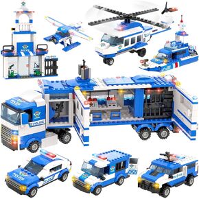 مجموعة بناء مركز شرطة المدينة من اكسيرسيس اند بلاي، 1039 قطعة، لعبة بناء مركز قيادة متنقل 8 في 1 مع سيارة شرطي وطائرة هليكوبتر وقارب، افضل لعبة تعليمية للعب الادوار ستيم للاولاد والبنات من سن 6-12 in Kuwait