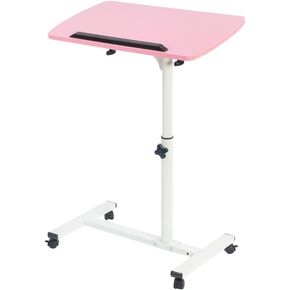 RUIAN Rolling Laptop Desk Adjustable Small Mobile Laptop Standing Table with Wheels Computer Cart Desk Over Bed/Sofa Side for Home & Office,Pink