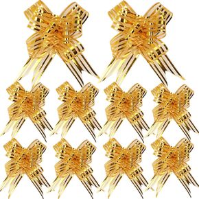 MMYQXI 20 Pieces Pull Bow Gold Pull Bows for Gift Wrapping Organza Pull Bow for Gift Baskets Presents Wedding Christmas Birthday Bags Decorations, 6.7 Inch