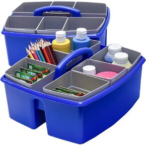 Storex Large Classroom Caddy with Cups, 13 x 11 x 6.575 Inches, Blue, Case of 2 (00985U02C)
