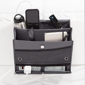 U Brands Bedside Caddy, 7 Pockets with Power Strip Compartment, Organization Supplies, Gray, 1 Count