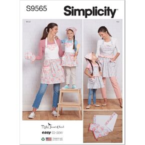 Simplicity Children's and Misses' Kitchen Accessories and Apron Sewing Pattern Kit, Code S9565, Sizes S - L/S - L, Multicolor