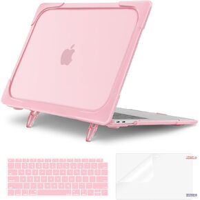 MOSISO Compatible with MacBook Air 13 inch Case 2022 2021 2020 2019 2018 A2337 M1 A2179 A1932, Heavy Duty Plastic Hard Case with Fold Kickstand&Keyboard Skin&Screen Film for MacBook Air 13.3, Pink