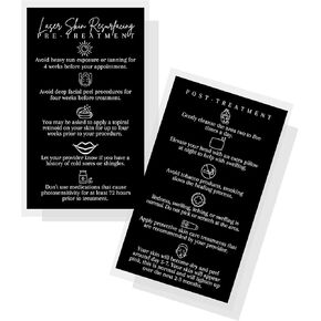 Laser Skin Resurfacing Pre & Post Treatment Cards | 50 Pack | 2x3.5" inches Business Card | Laser Therapy Supplies | Black and White Design