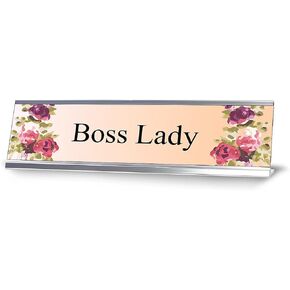 لافتة مكتب بتصميم زهور من Boss Lady (2 × 8 بوصة)