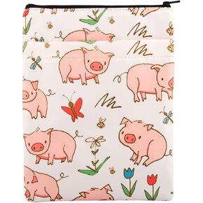 JNIAP Pig Book Sleeve Pig Book Cover Pink Pig Book Sleeve Pig Lover Gifts Cartoon Animal Print Book Protector Piggy Book Pouch (Pig BS)