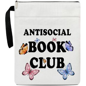 Anti Social Book Club Book Covers, Butterfly Book Sleeve with Zipper, Book Lover Gifts Book Club Gift for Readers Librarian, Halloween Book Cover Case Kindle Sleeve Book Accessories -02