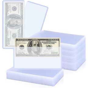 100 Pack Hard Plastic Dollar Bill Holders, Clear Paper Money Sleeve Collector Bill Protector, PVC Paper Currency Protectors Hard Plastic for Bills(6.81x2.95inch)