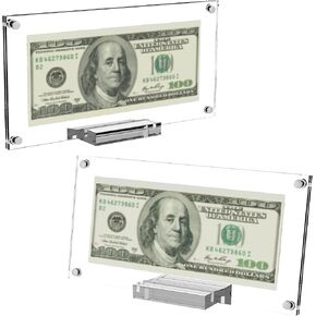 Boloyo Acrylic Dollar Bill Display Frame, 2PC Clear Tabletop Currency Paper Money Display Stand Holder Easel Base Protector for Collectors