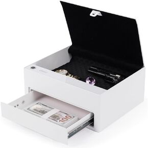 Biometric Drawer Gun Safe,Biometric Gun Safe for Handgun,4-Ways Quick-Access Small Safe for Money Jewelry,Fingerprint Safe for Home Nightstand Car (White)