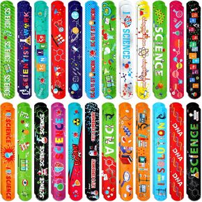 Marsui 48 Pcs Science Slap Bracelets Bulk Science Party Favors Science Snap Bracelets for Science Prizes Party Decorations Scientist Party Birthday Party Favors Gifts Supplies, 24 Designs