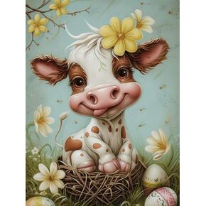 MBNTJHT DIY Diamond Art Kits for Adults,Cute Cow Diamond Painting Kits with 5D Round Drill for Beginner,Animal Gem Art for Home Wall Decor 12X16 Inch.