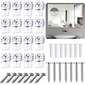 30-Piece Mirror Holder Clip Glass Crystal Clear Plastic Mirror Clip Fixing Clip Kit with Screws and Mirror Hanging Kit for Fixing Mirror Cabinet Door