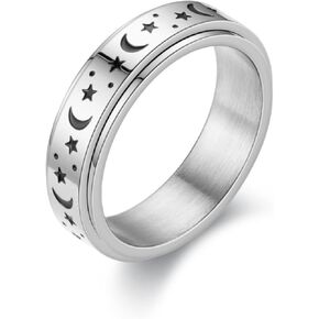 COLORFUL BLING Cute Turtle Spinner Ring Anxiety Relief Rings Stainless Steel Band Moon Star Anxiety Fidget Ring Anti Anxiety Stress Ring for Women Men Gifts