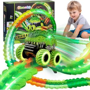 288 PCS Dinosaur Race Car Track Toys, Flexible Dinosaur Track Toy Set, Birthday Dinosaur Toys Gifts for 3 4 5 6 7 Years Old Boys Girls, 3 Year Old boy Birthday Gift