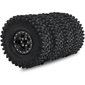 4pcs RC 1.9 Tires 120mm with 1:10 1.9'' Beadlock Wheels Rims for 1/10 1/12 RC Mud Crawler Truck (Green)