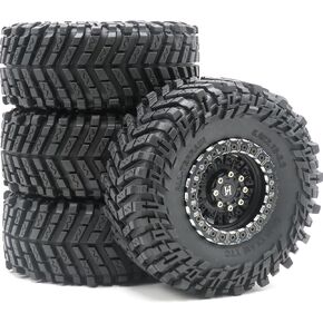 HOBBYSOUL 4pcs RC 2.2 Tires Tyres 127mm/5.0inch & Aluminium 2.2 Beadlock Wheel Rim Gold & Black Color Fit for 1/10 Mud Rock Crawler Truck Axial Yeti Capra SCX10 Traxxas trx4 Redcat Gen8