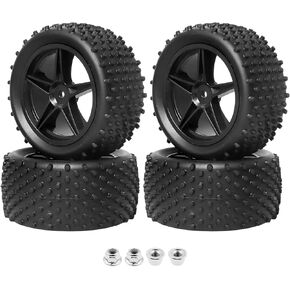4Pcs Hobbyfire 12mm Hex RC Wheels and Tires All-Terrain 85mm/3.34" RC Rubber Tires, Universal Fit for 1/10 RC Off-Road Buggy - Compatible with Redcat, HPI, HSP, Kyosho (Non-Glued)