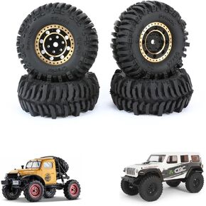 RCAWD 1.0 Glue Free Brass Weighted Wheels Tires for FMS FCX24 & SCX24 Upgrades, 53g*4pcs, 52 * 22mm, Hex 7mm Parts for Bronco C10 Deadbolt Wrangler JLU CRC JT Gladiator