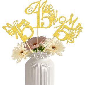 Mis 15 Centerpiece Sticks Mis 15 Anos Birthday Table Centerpieces Hello 15 Birthday Party Decorations Cheers to 15 Years Anniversary Party Decor Sign 12PCS Gold Glitter