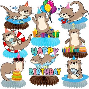 11pcs Sea Otter Party Honeycomb Centerpieces Cute Otter Birthday Party Decorations Ocean Sea Animal Party Honeycomb Centerpieces for Funny Otter Theme Birthday Baby Shower Supplies