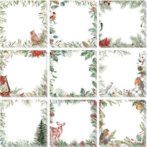Whaline 9Pcs Christmas Sticky Notes Rustic Xmas Botany Watercolor Design Self-Stick Notepads Elk Birds Decorative Memo Pad Notes Removable for Work Study Home Office Classroom