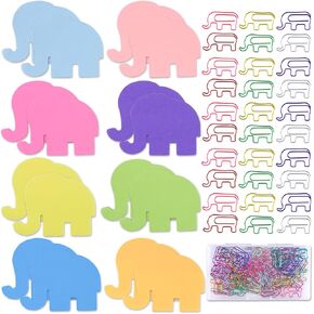 480 Sheets Elephant Sticky Notes & 60 Pcs Cute Elephant Paper Clips Set,Colorful Self Stick Note Pads for Student School Office Gifts