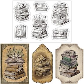 كتب عتيقة طوابع شفافة كتاب قديم طوابع مطاطية شفافة كتاب مفتوح وزهرة أكريليك شفاف طوابع لصنع البطاقات ألبوم صور ديكور ورق كرافت مجموعة كتب طوابع سيليكون شفافة