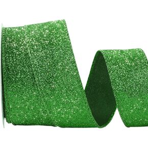 1-1/2 inch × 10 Yards Emerald Green Wired Glitter Ribbon for Topper Bow Christmas Wreath Tree Decoration Gift Wrapping