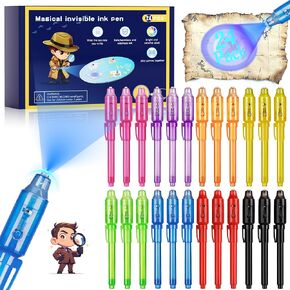 Invisible Ink Pen 24Pcs,Spy Pens with UV Light,Magic Marker for Secret Message,Classroom Prize for Students, Birthday Party Favors for Girls Boys,Kids Christmas Gift Stocking Stuffers