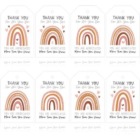 100Pcs Boho Rainbow Thank You Gift Tags with Hemp Rope Thank You for All You Do Paper Tags for Mother's Day Teacher's Day Thanksgiving Wedding Birthday Baby Shower Boho Party