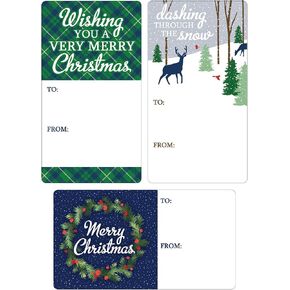 Tartan Plaid Christmas Gift Tags, Self-Adhesive Gift Wrap Tags, Christmas Holly Wreaths Gift Tag Stickers - 75 Count