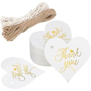 joycraft 100Pcs Thank You for Celebrating with Me Tags, Heart Thank You Gift Tags with String, Foil Gold Kraft Paper Hanging Label, Gift Wrapping Tags for Birthday, Crafts Party, Baby Shower(2"x2.1")