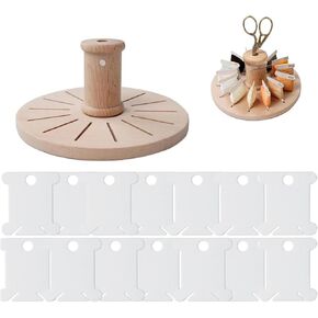 Wooden Embroidery Floss Bobbins Holder Set Embroidery Thread Organizer with 14Pcs Plastic Bobbins Thread Cards