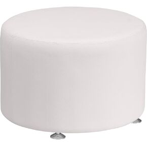 Flash Furniture HERCULES Alon Series White LeatherSoft 24" Diameter Round Ottoman with Brushed Stainless Steel Base