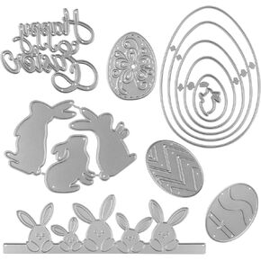 Cieovo 6 Pieces Easter Cutting Dies Bunny Easter Egg Die Set Happy Easter Metal Die Cuts Scrapbooking Card Making Die Cuts Easter Craft Dies Cut Stencils for DIY Embossing Photo Decorative Paper Dies