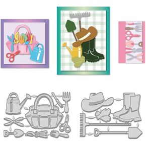 WADORN 2Pcs Yard Tool Theme Cutting Dies Cut Stencils, Yard Hat Boots Tool Template Embossing Die Cuts for Scrapbooking Making Yard Watering Can Card Metal Die Cuts Cutting Dies for Album