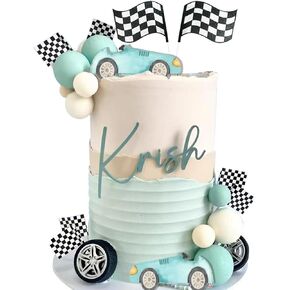 Vintage Race Car Cake Topper for Racing Car Checkered Flag Birthday