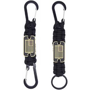 2 Pcs Heavy Duty Paracord Lanyard Necklace, 550 Braided Keychain Lanyard Strap with USA Flag, Parachute Rope Necklace Keychains, Braided Strong Keychains for Outdoor Activities, Camera, Keys